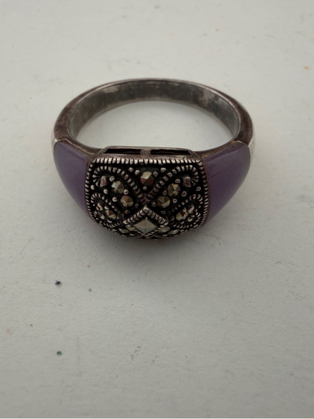 Sterling Silver Purple Enamel Marcasite Ring